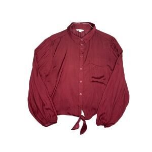 American Eagle Tie-Front Long Sleeve Top Burgundy Button Up